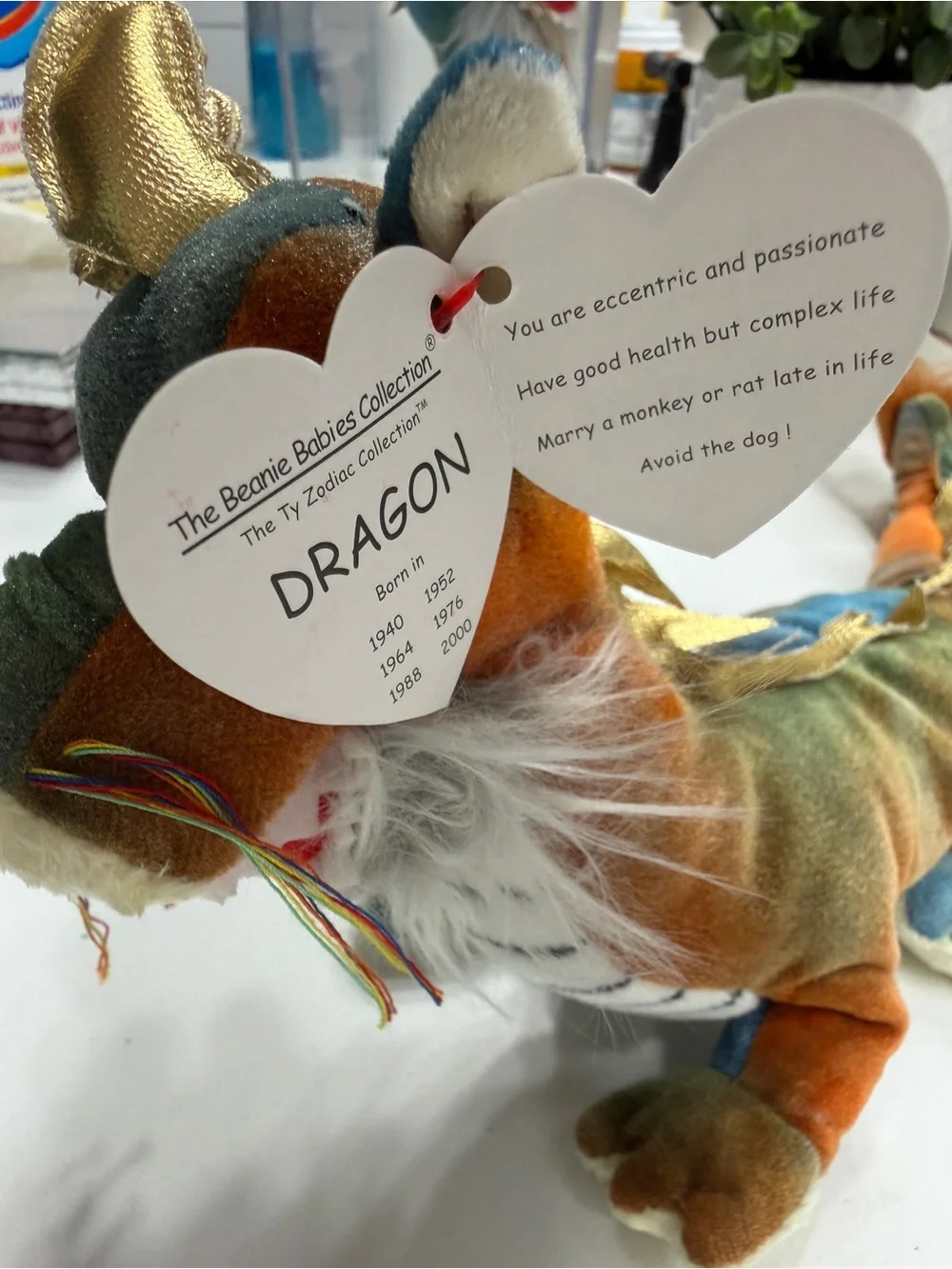 TY Beanie Baby Zodiac •Dragon” Soft Reptile Stuffed Animal